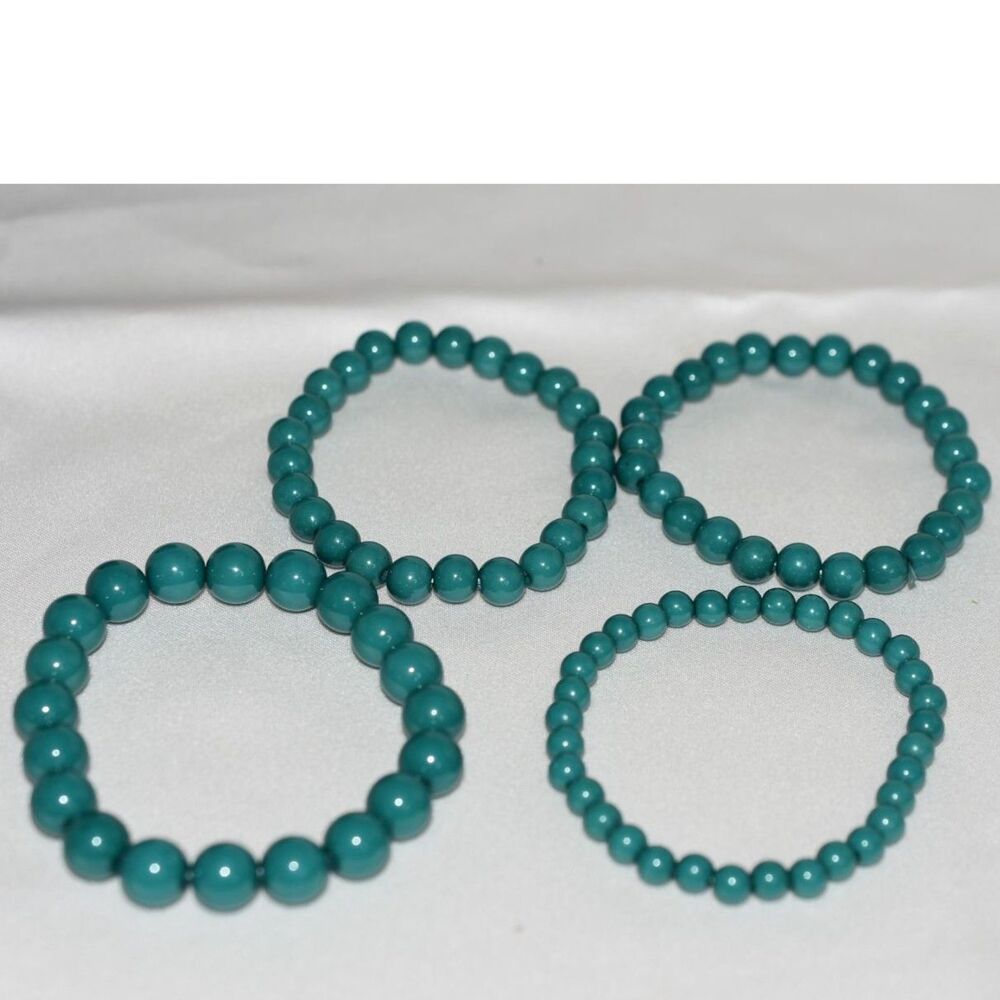 Stunning Stackable 4 Multi SizeTeal Beads 5" Stretch Y2K Trendy Grunge Bracelets